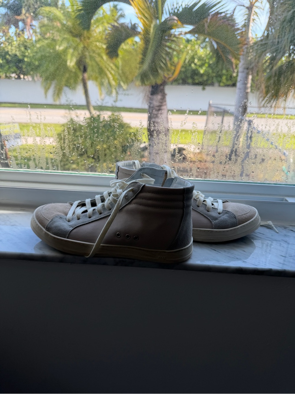 P448 Neutral High-Top Sneakers with Red Logo